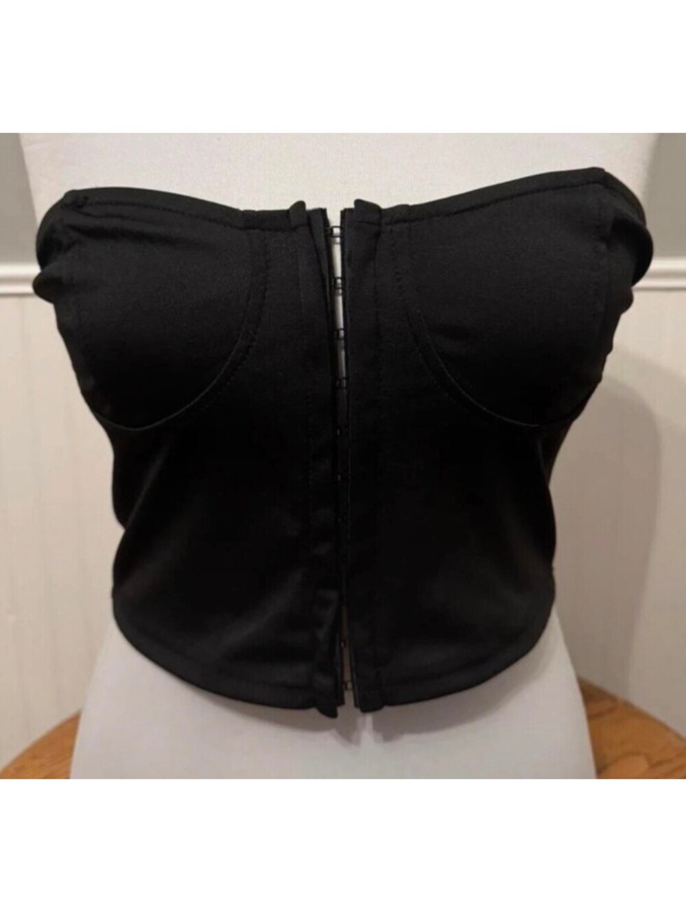 BRA Black Strapless Longline Bra Top with Front Hook Closure Size M